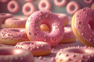 doce rosquinhas dentro delicado Rosa cores. neural rede ai gerado foto