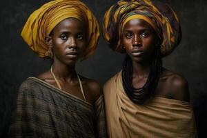 lindo africano mulheres dentro étnico cocares. neural rede ai gerado foto