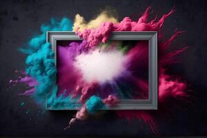 quadro, Armação com arco Iris pintura splash. neural rede ai gerado foto