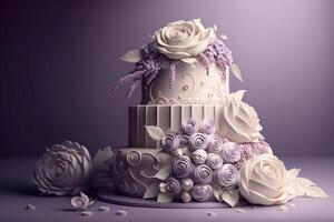Casamento bolo com creme flores decorações. ai generativo foto