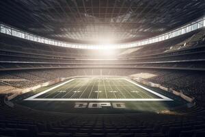 3d americano futebol estádio rendido dentro luz raios. ai gerado foto