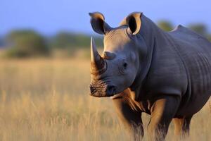 uma rinoceronte dentro a africano savana criada com generativo ai tecnologia. foto
