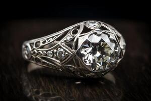 ampla vintage diamante filigrana noivado anel ai gerado foto