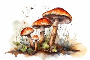 mão desenhado aguarela ilustração do cogumelos com uma branco isolado fundo. ai gerado foto