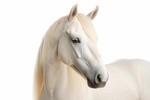 fechar-se do albino cavalo isolado em branco fundo generativo ai foto