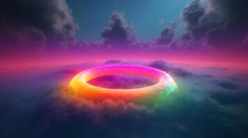 a surpreendente Visão do colorida arco Iris anel sobre colorida nuvens generativo ai foto