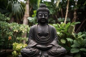 imagem do Buda estátua dentro a jardim generativo ai foto
