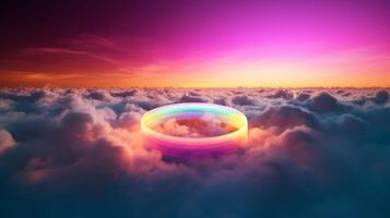 colorida arco Iris anel sobre nuvens generativo ai foto
