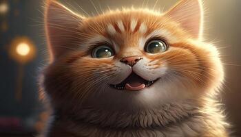 ilustração do uma sorridente fofa gato sorridente, ai gerado foto
