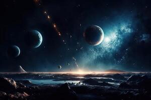 espaço panorama com estrelas e planetas, beleza do aberto profundo espaço. foto