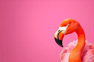 fechar acima retrato do flamingo pássaro em pastel colori fundo. generativo ai foto