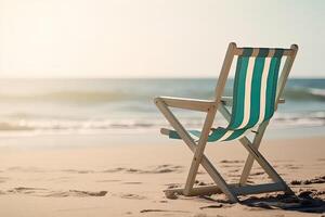 de praia cadeira em tropical de praia. verão período de férias conceito. generativo ai foto