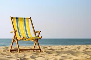 de praia cadeira em tropical de praia. verão período de férias conceito. generativo ai foto