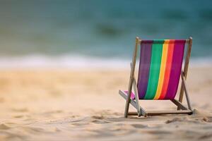 de praia cadeira em tropical de praia. verão período de férias conceito. generativo ai foto