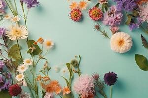 festivo floral composição. flores em brilhante colori fundo. generativo ai foto