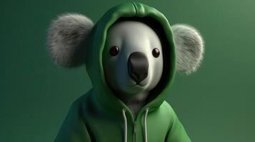 coala vestindo verde capuz, digital arte ilustração, generativo ai foto