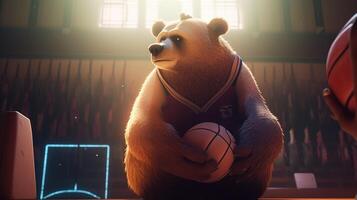 Urso basquetebol, digital arte ilustração, generativo ai foto