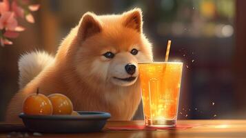 retrato cachorro com suco, digital arte ilustração, generativo ai foto