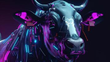 vaca cyberpunk, digital arte ilustração, generativo ai foto