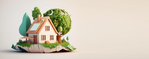 eco amigáveis casa com cópia de espaço e verde de Meio Ambiente fundo. generativo ai foto