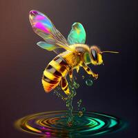 querida abelha mosca dentro a jardim com flor e néctar ai generativo foto