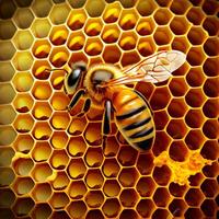 querida abelha mosca dentro a jardim com flor e néctar ai generativo foto
