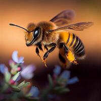 querida abelha mosca dentro a jardim com flor e néctar ai generativo foto