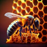 querida abelha mosca dentro a jardim com flor e néctar ai generativo foto