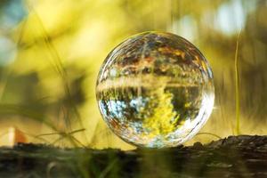 uma bola de lente em uma floresta de outono foto