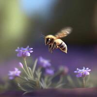 querida abelha mosca dentro a jardim com flor e néctar ai generativo foto