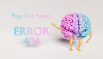 cérebro de brinquedo com braços e pernas mostrando um sinal de erro 404 foto