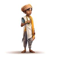 indiano menina dentro tradicional traje isolado em branco 3d ilustração, ai generativo imagem foto