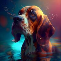 basset cão de caça cachorro dentro a água. 3d ilustração., ai generativo imagem foto