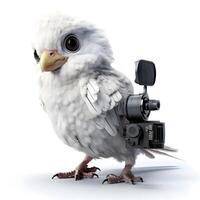 branco coruja com uma Câmera em uma branco fundo. 3d ilustração, ai generativo imagem foto