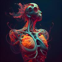 humano coração com sangue embarcações. 3d ilustração, 3d Renderização, ai generativo imagem foto