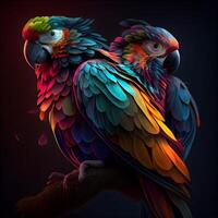colorida arara papagaios em uma Preto fundo. ilustração., ai generativo imagem foto