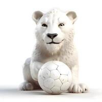 branco polar Urso com futebol bola isolado em branco fundo. 3d ilustração., ai generativo imagem foto