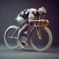 ciclista em uma bicicleta em uma Sombrio fundo. 3d Renderização, ai generativo imagem foto