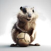 3d ilustração do uma fofa pequeno Raposa desenho animado personagem com futebol bola, ai generativo imagem foto