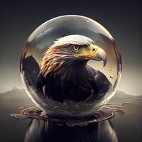 Careca Águia dentro uma cristal bola. 3d ilustração. fantasia., ai generativo imagem foto