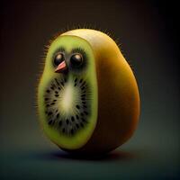 engraçado kiwi fruta em Sombrio fundo. ilustração., ai generativo imagem foto