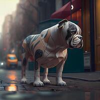 buldogue em a rua dentro Novo Iorque cidade, EUA. 3d Renderização., ai generativo imagem foto