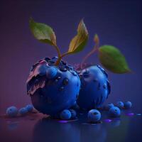 mirtilo em uma Sombrio azul fundo. 3d ilustração, 3d Renderização., ai generativo imagem foto
