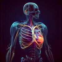 humano coração anatomia, 3d ilustração, isolado em Preto fundo, ai generativo imagem foto