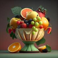frutas dentro uma vaso em uma Sombrio fundo. 3d ilustração, ai generativo imagem foto
