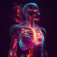 humano esqueleto anatomia linfático sistema 3d ilustração, ai generativo imagem foto
