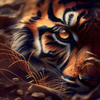 lindo tigre dentro a floresta. 3d Renderização, 3d ilustração., ai generativo imagem foto