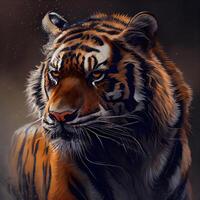 retrato do uma tigre dentro uma Sombrio floresta. 3d Renderização, ai  generativo imagem 23182396 Foto de stock no Vecteezy