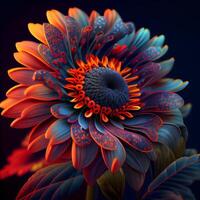 colorida flor em uma Preto fundo. 3d Renderização, 3d ilustração., ai generativo imagem foto