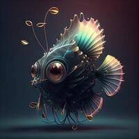 3d ilustração do a abstrato peixe com música notas em uma Sombrio fundo, ai generativo imagem foto